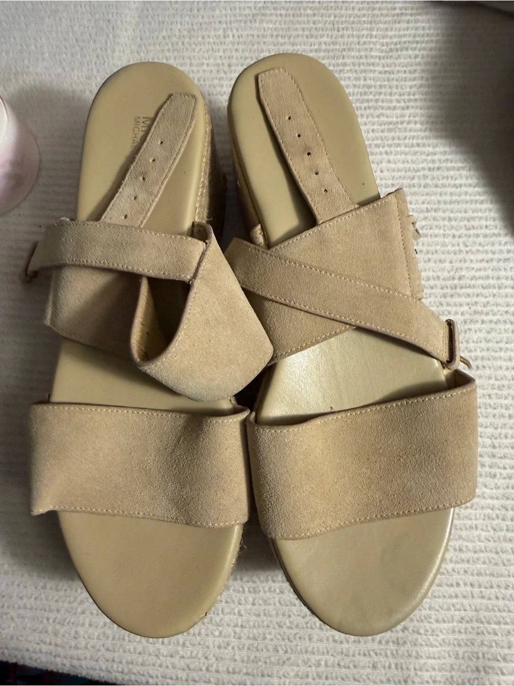 Michael Kors Beige Suede Cross-Strap Platform Slide Sandals